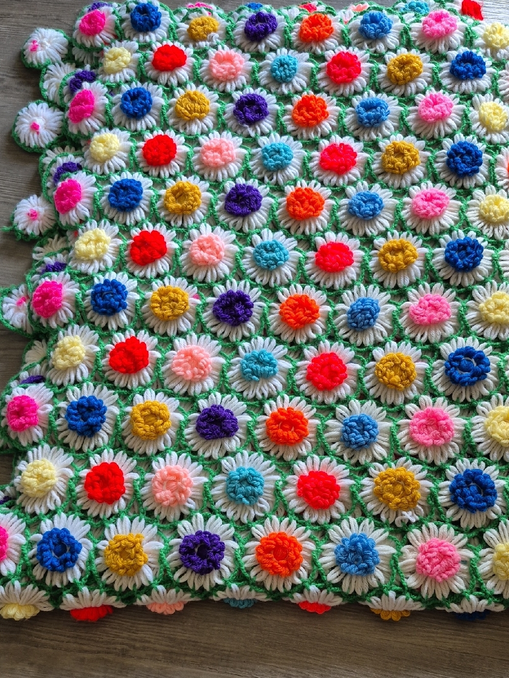 Colorful Crochet Daisy Blanket Throw. Approximately 64x52
